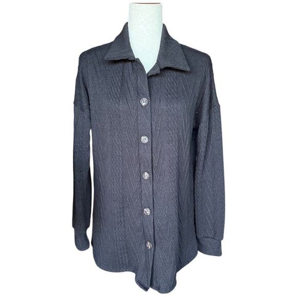 Hemish USA Sweaters - Heimish Black Full Size Button Down Shacket Cardigan Button Knit Shirt Size S